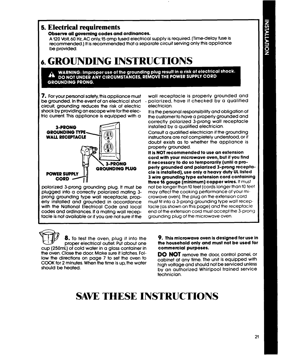 Whirlpool MWl501XS, MWl500XS manual Grounding Instructions, Electrical requirements, Saw These Instructions 