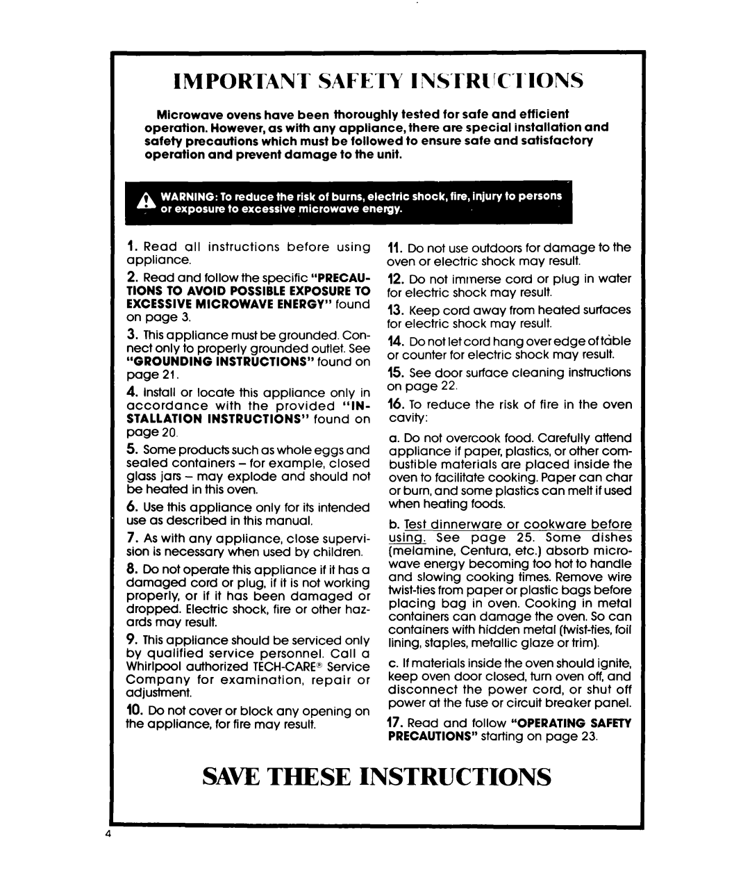 Whirlpool MWl500XS, MWl501XS manual Saw These Instructions, IMPORTANT SAFETY I NSTR~~CT10NS 