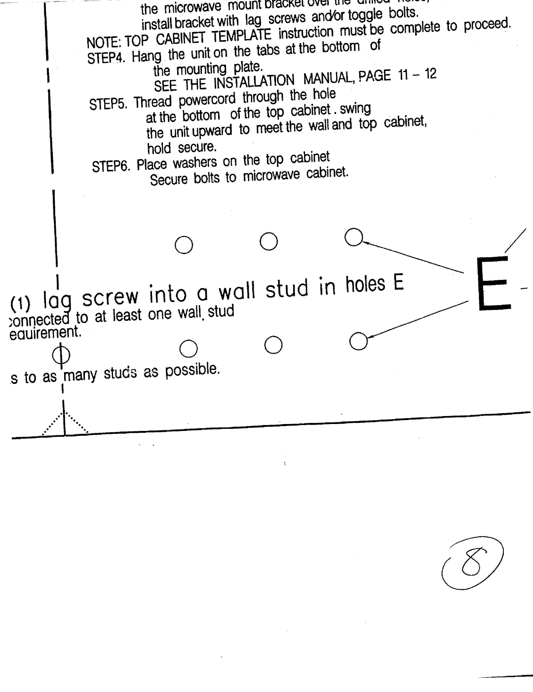 Whirlpool Ni-l30 manual 1lag screwinto a wall stud 