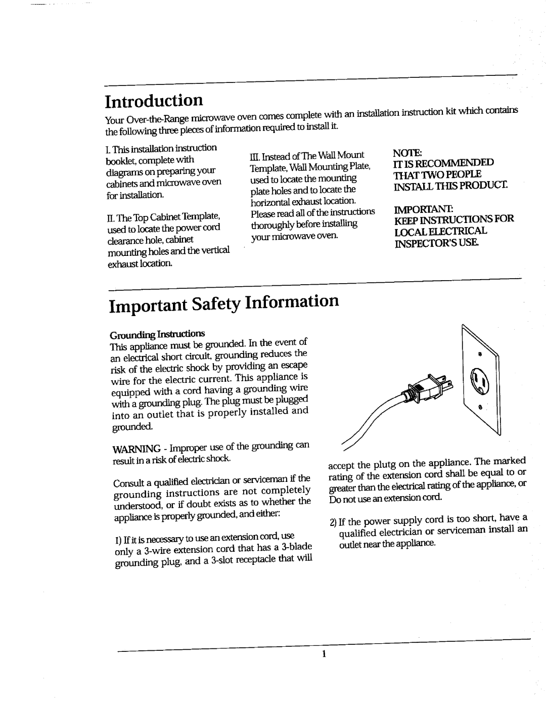 Whirlpool Ni-l30 manual Important Safety Information, Introduction, Grounding Instructions 
