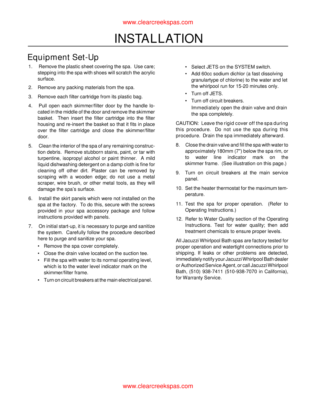 Whirlpool oortable spa owner manual Equipment Set-Up 