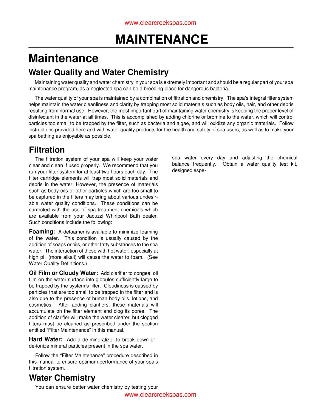 Whirlpool oortable spa owner manual Water Quality and Water Chemistry 