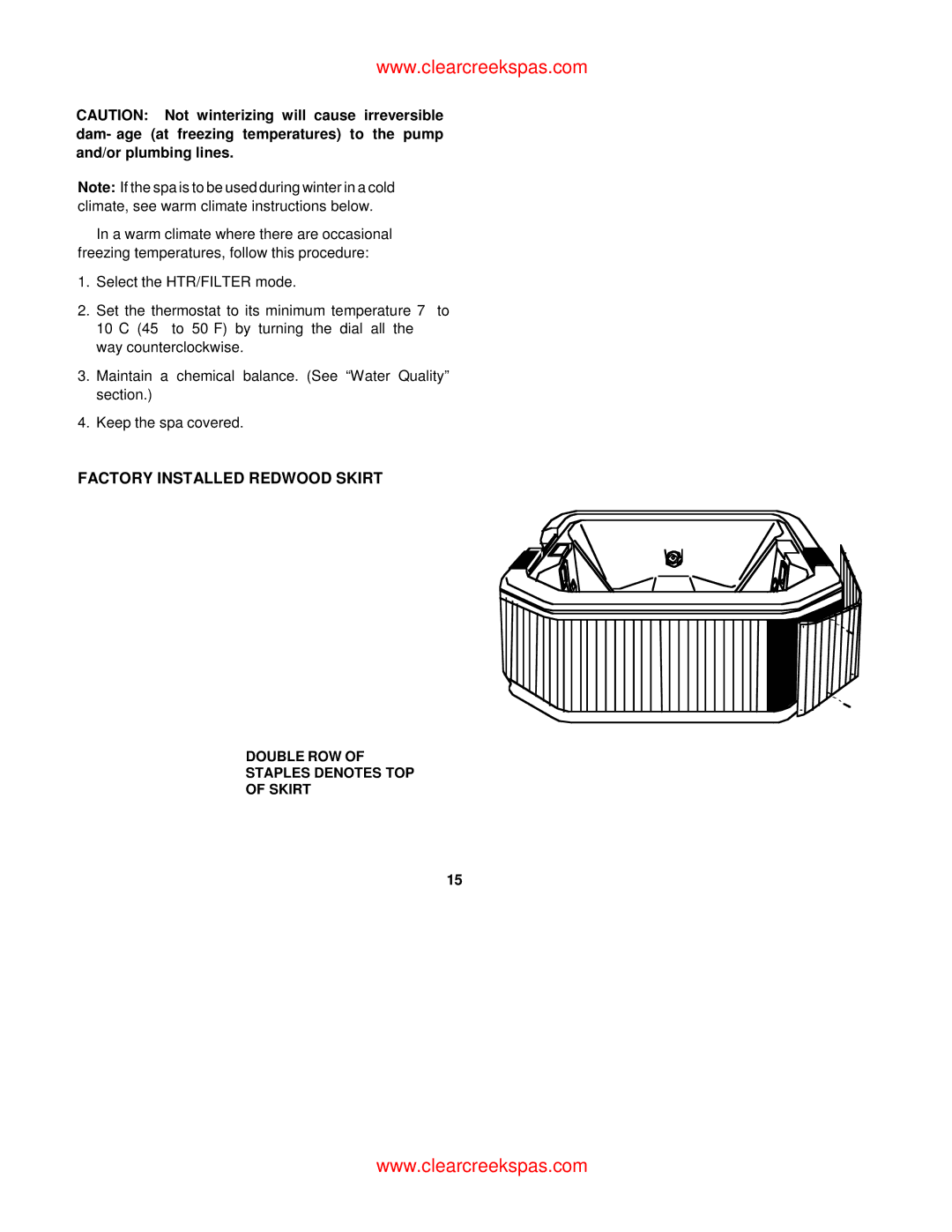 Whirlpool oortable spa owner manual Factory Installed Redwood Skirt 