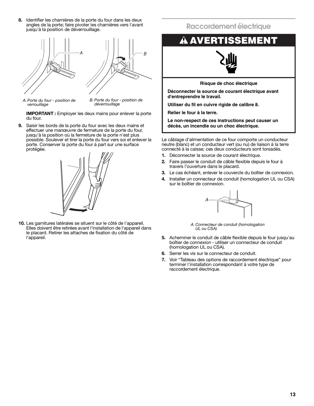 Whirlpool Oven installation instructions Raccordement électrique 