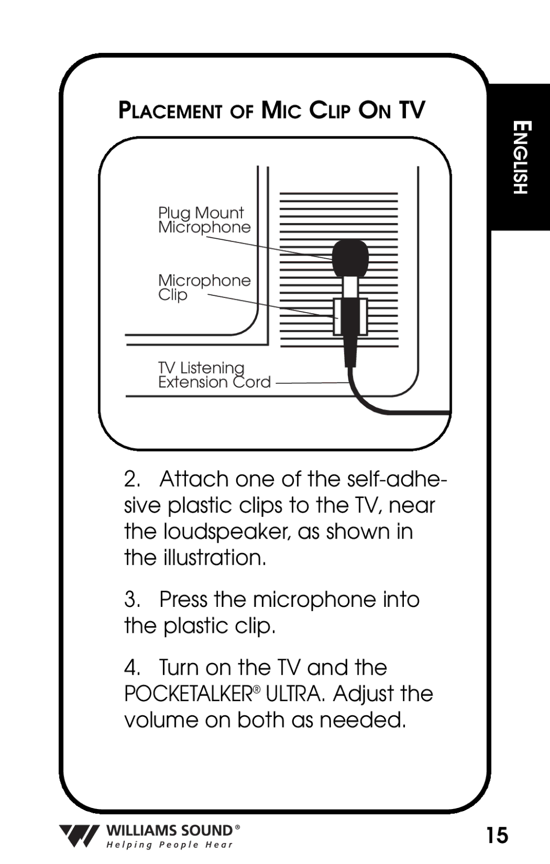 Whirlpool PKT D1 manual Placement of MIC Clip on TV 