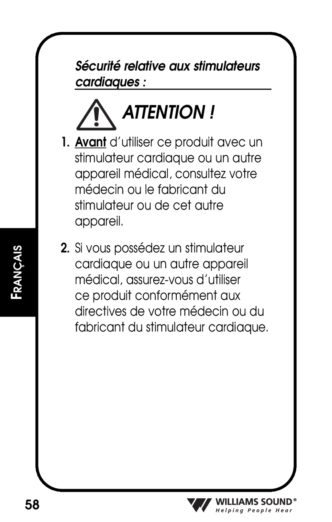 Whirlpool PKT D1 manual Sécurité relative aux stimulateurs cardiaques 