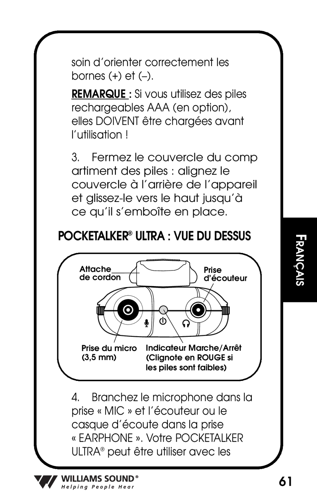 Whirlpool PKT D1 manual Pocketalker Ultra VUE DU Dessus 