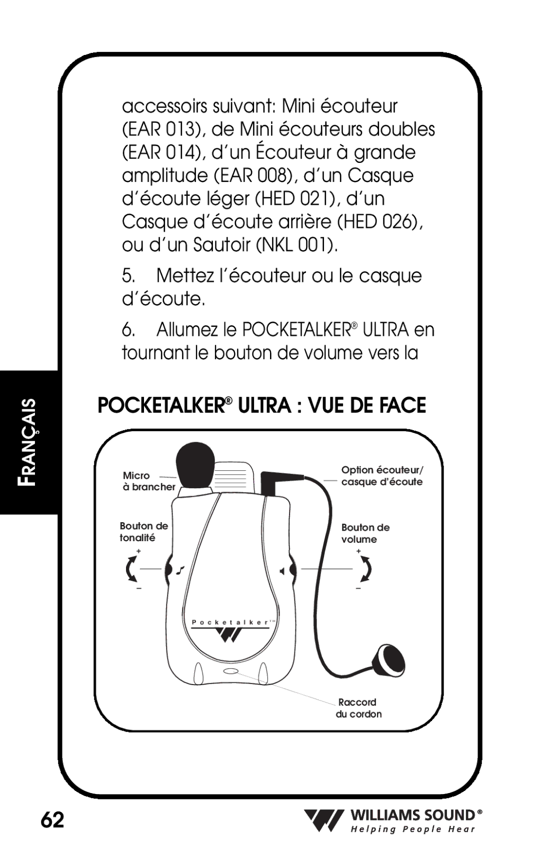 Whirlpool PKT D1 manual Pocketalker Ultra VUE DE Face 