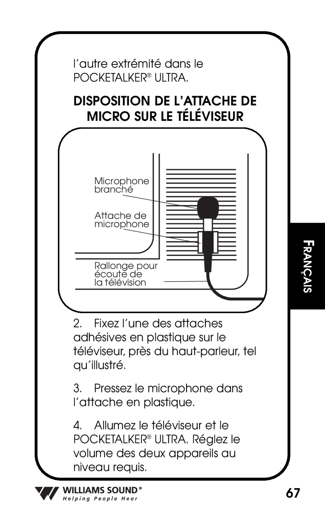 Whirlpool PKT D1 manual Disposition DE L’ATTACHE DE Micro SUR LE Téléviseur 