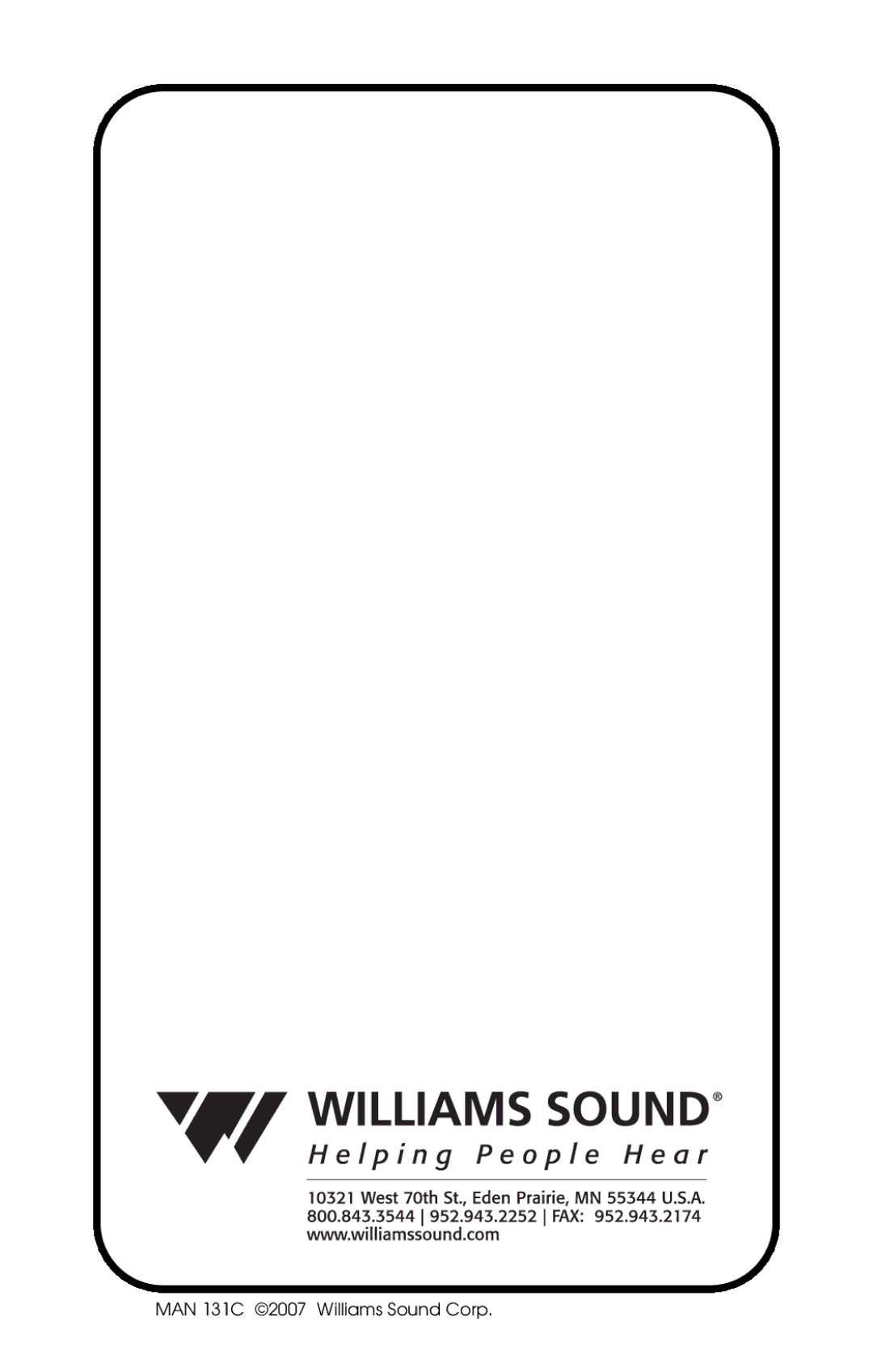 Whirlpool PKT D1 manual MAN 131C 2007 Williams Sound Corp 