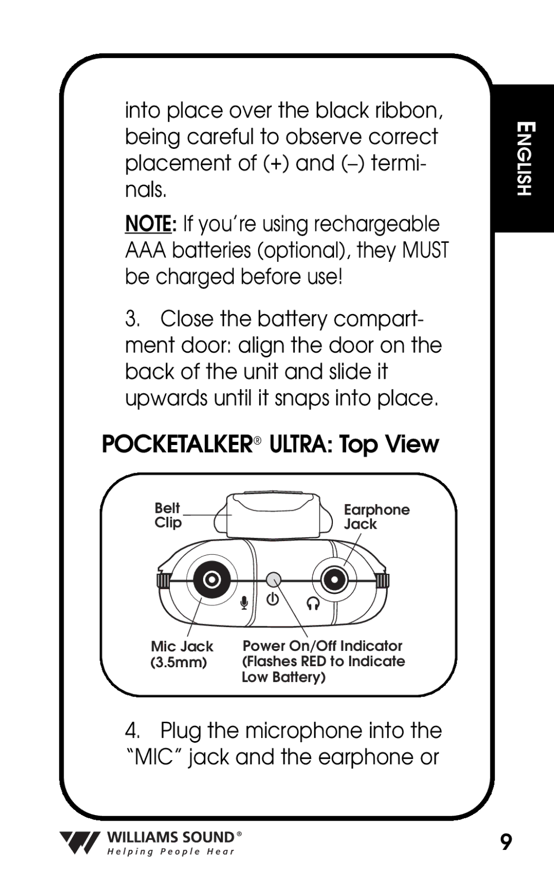 Whirlpool PKT D1 manual Pocketalker Ultra Top View 