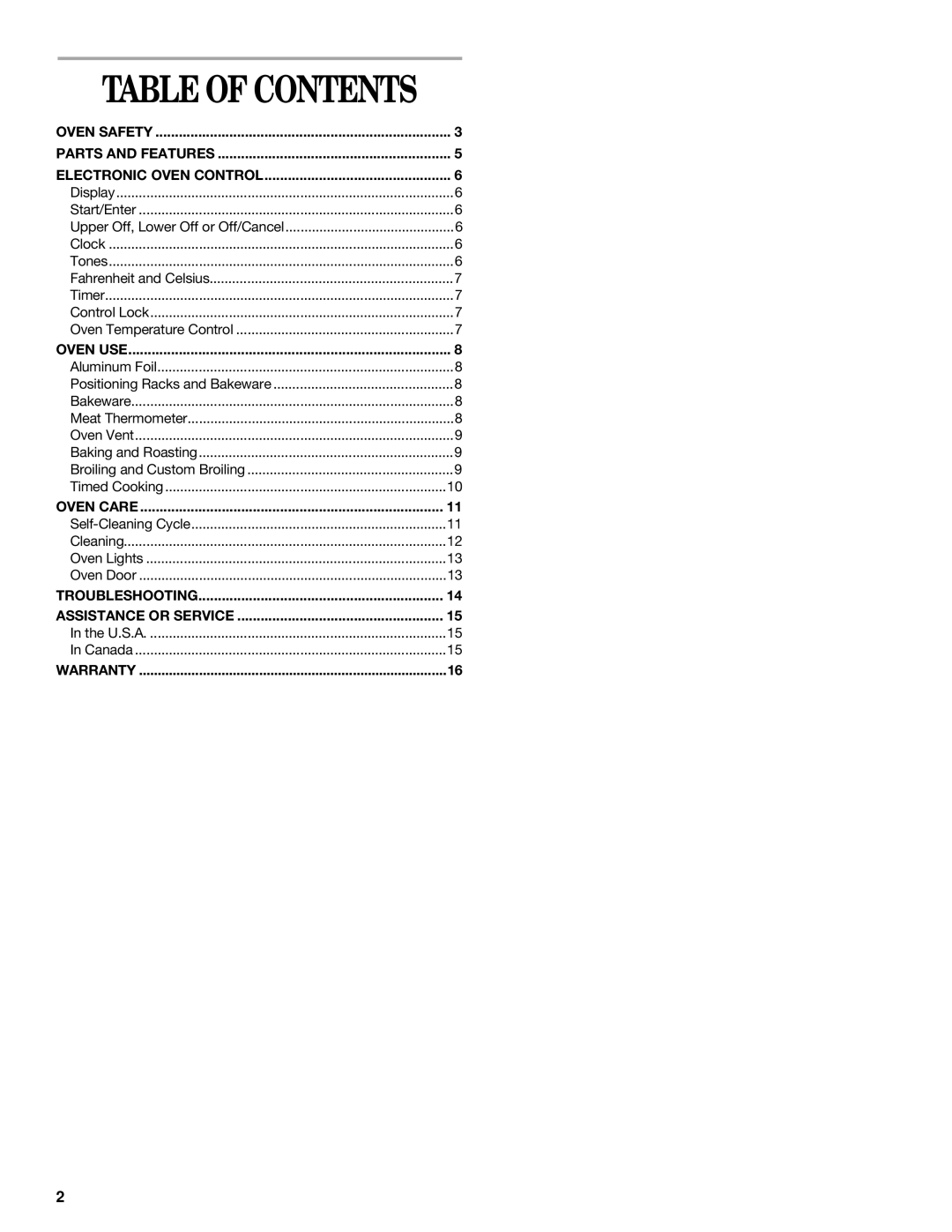 Whirlpool R4BS245 manual Table of Contents 