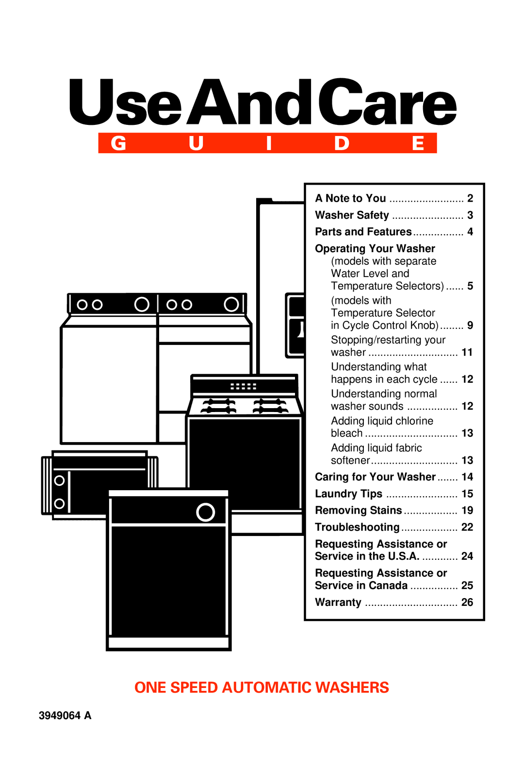 Whirlpool RAB3121EW0 warranty Operating Your Washer Models with separate Water Level, Models with Temperature Selector 