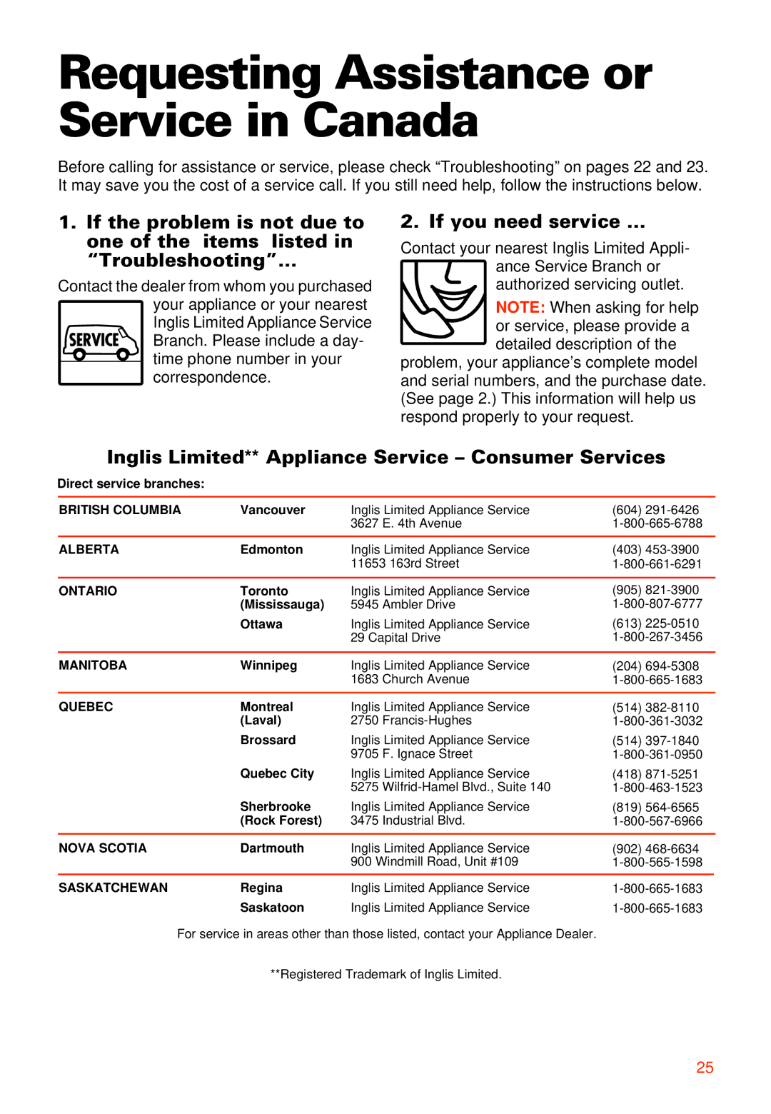 Whirlpool RAB3121EW0 warranty Requesting Assistance or Service in Canada, If you need service … 