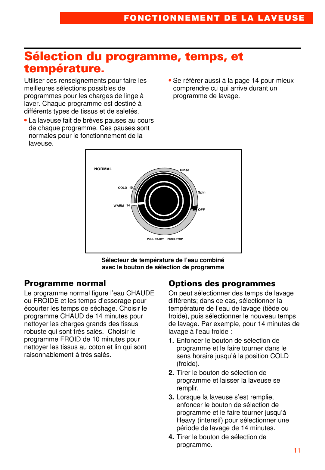 Whirlpool RAB3121EW0 warranty Sélection du programme, temps, et température, Programme normal, Options des programmes 