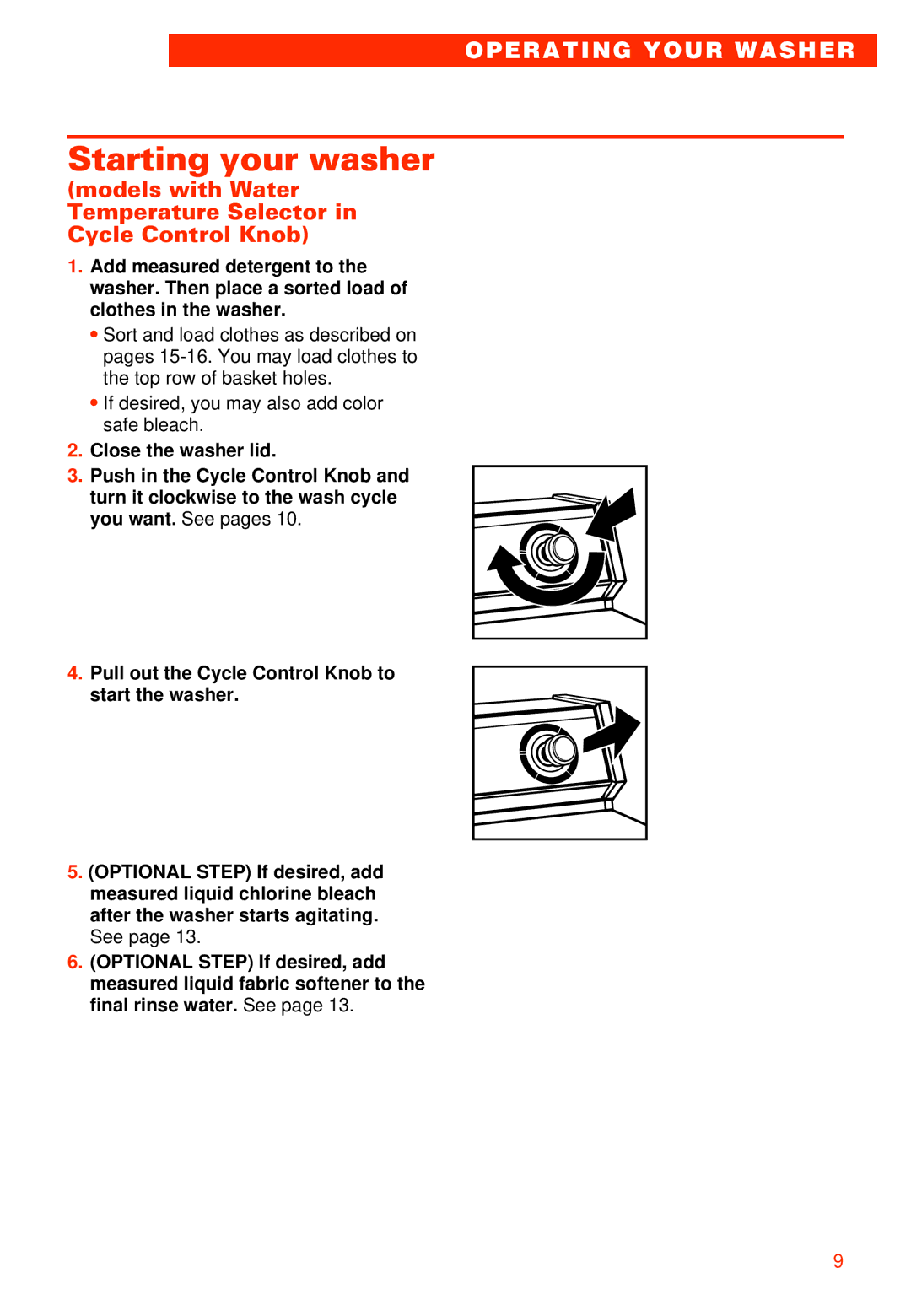 Whirlpool RAB3121EW0 warranty Models with Water Temperature Selector in Cycle Control Knob 