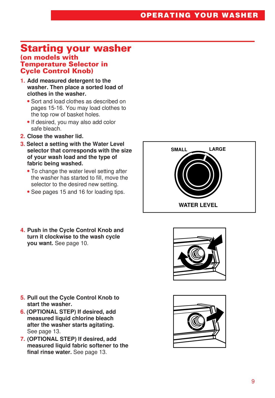 Whirlpool RAB3132EW0 warranty On models with Temperature Selector in Cycle Control Knob, Water Level 