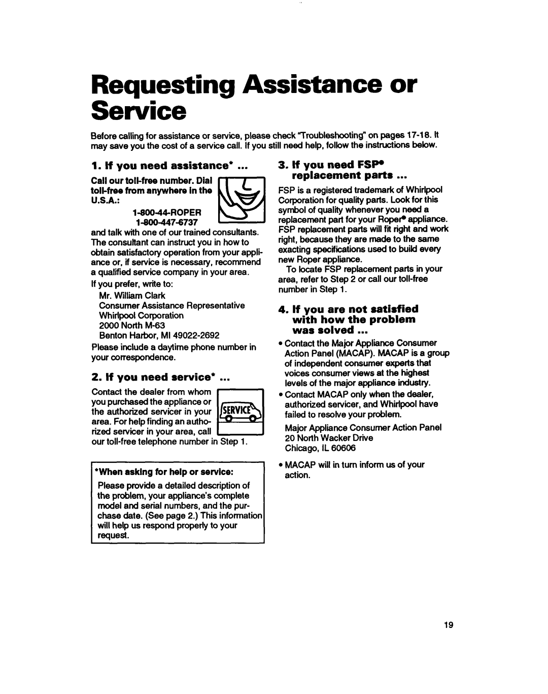 Whirlpool RAB4232DL0 warranty Requesting Assistance or Service, Lf you need assistance, If you need service 