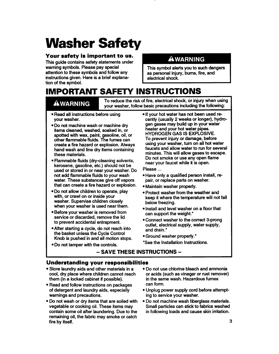 Whirlpool RAB4232DL0 warranty Washer Safety, Important SAFEl-Y Instructions, Your safety is important to us 