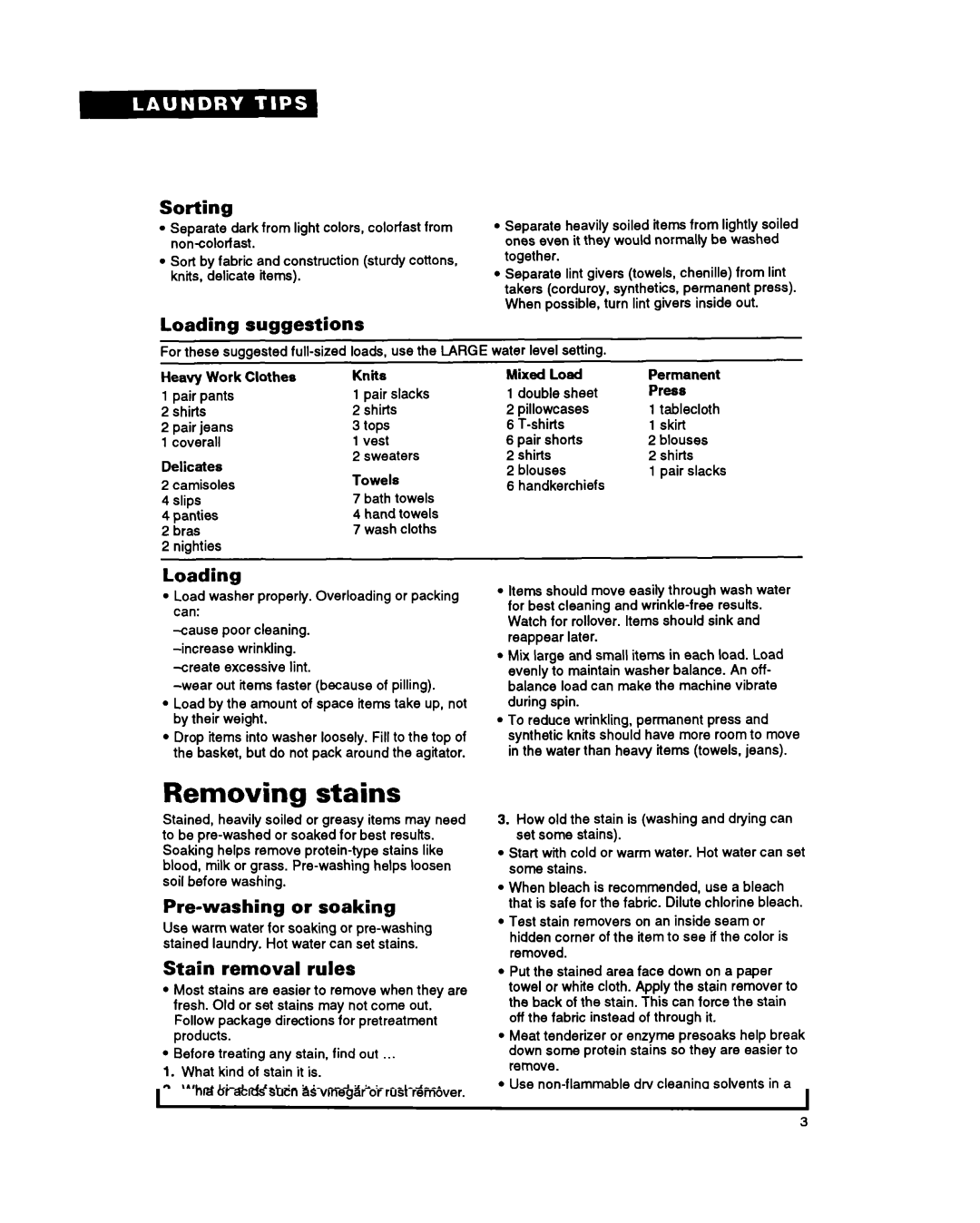 Whirlpool RAC4244A warranty Removing stains 