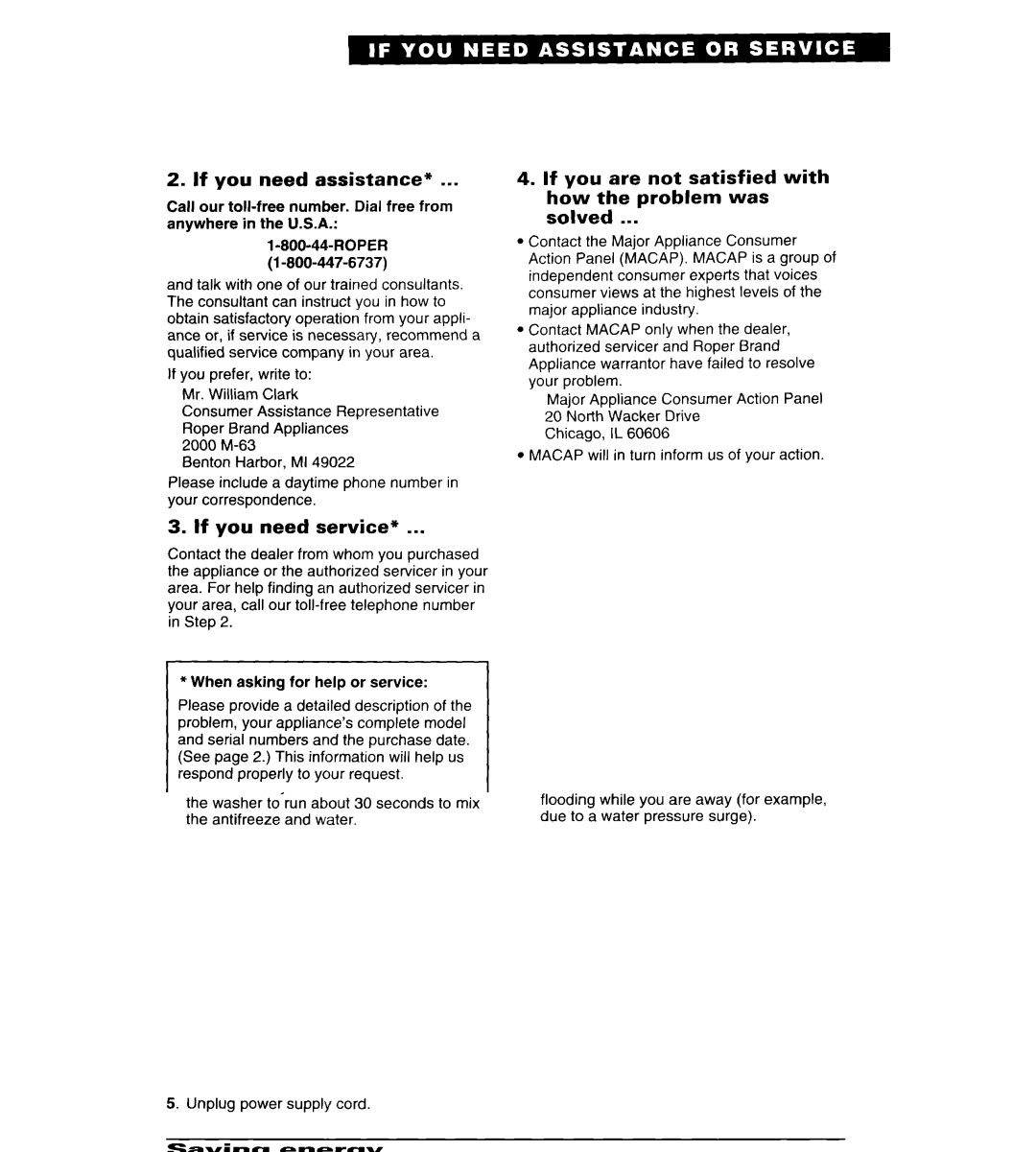 Whirlpool RAL5144BG0 If you need assistance, If you need service, If you are not satisfied with how the problem was solved 