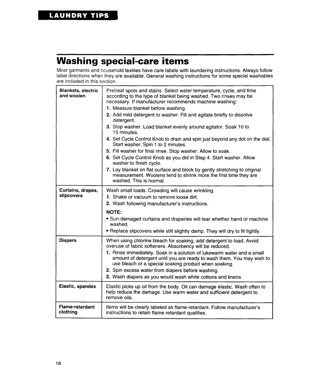 Whirlpool RAL6245BL0 warranty Washing special-care items 