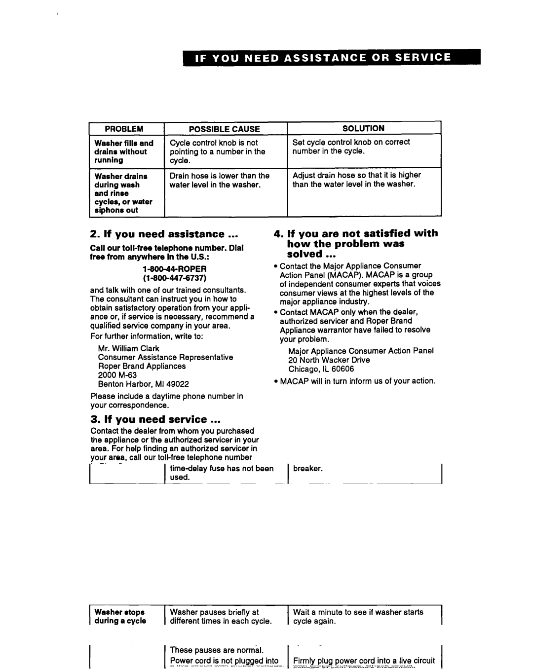 Whirlpool RAM4131A If you need assistance, If you need service, If you are not satisfied with how the problem was solved 