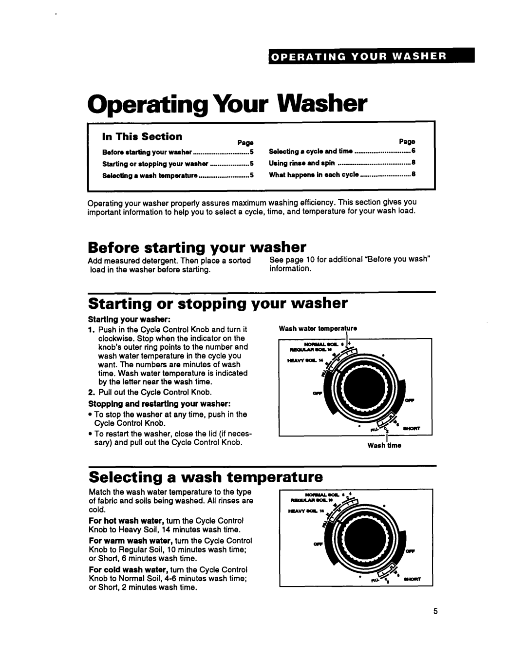 Whirlpool RAM4131A warranty Operating Your Washer, Before starting your washer, Starting or stopping, Your washer 