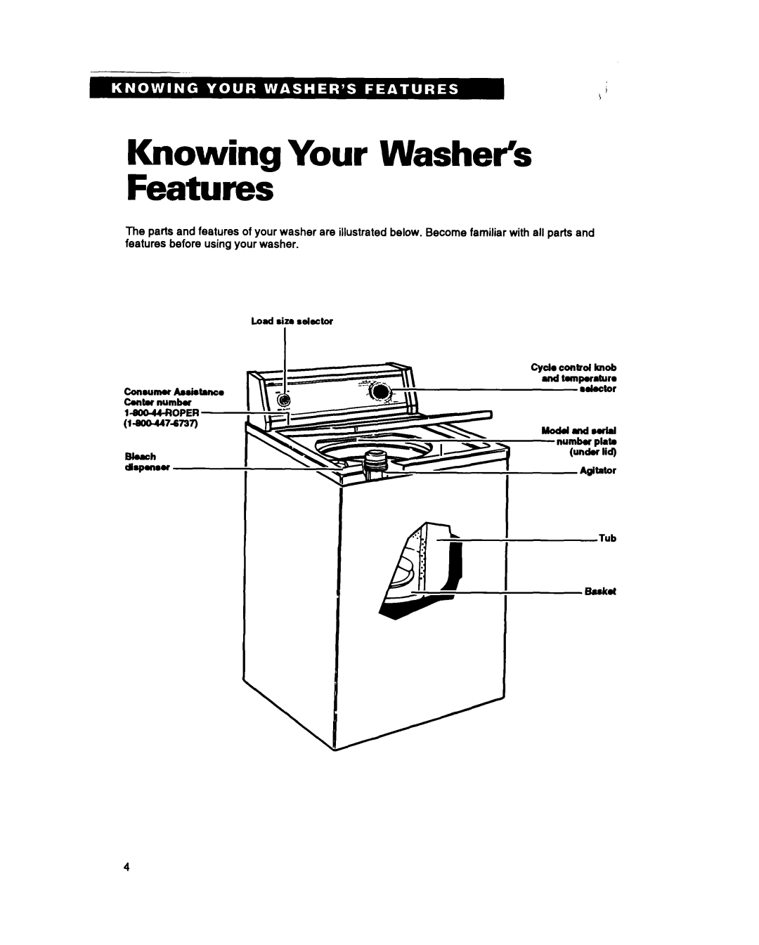 Whirlpool RAM4132B warranty Knowing Your Washer’s Features, ConuImu~tancs, Sadwt 