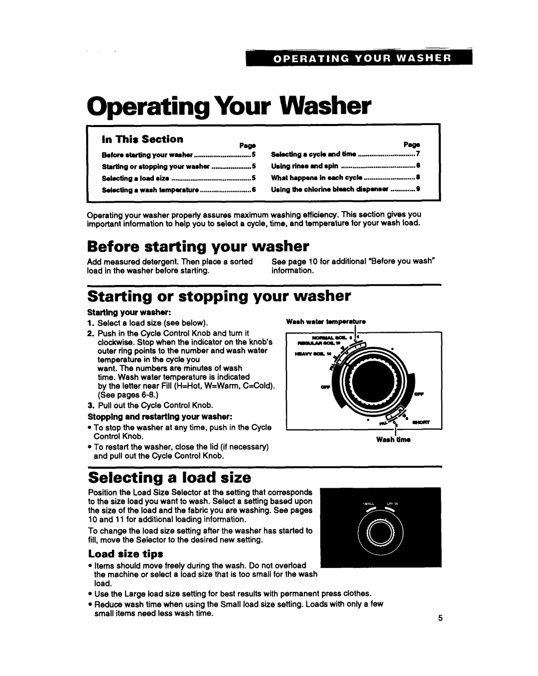 Whirlpool RAM4132B warranty Operating, Washer 