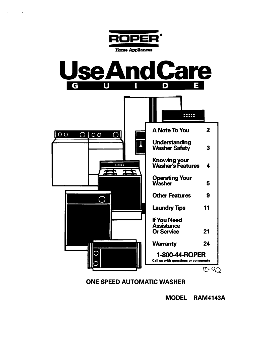 Whirlpool RAM4143A warranty UseAndCare 