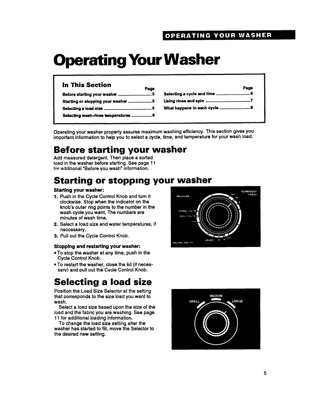 Whirlpool RAM4143A warranty Operating Your Washer, Before starting your washer, Selecting a load size, This Section, Paw 