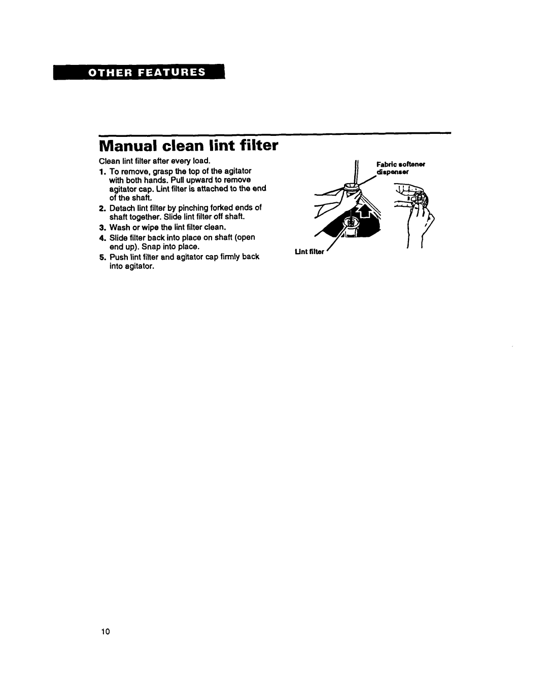 Whirlpool RAM5243A warranty Manual Clean Lint Filter, Clean lint filter 