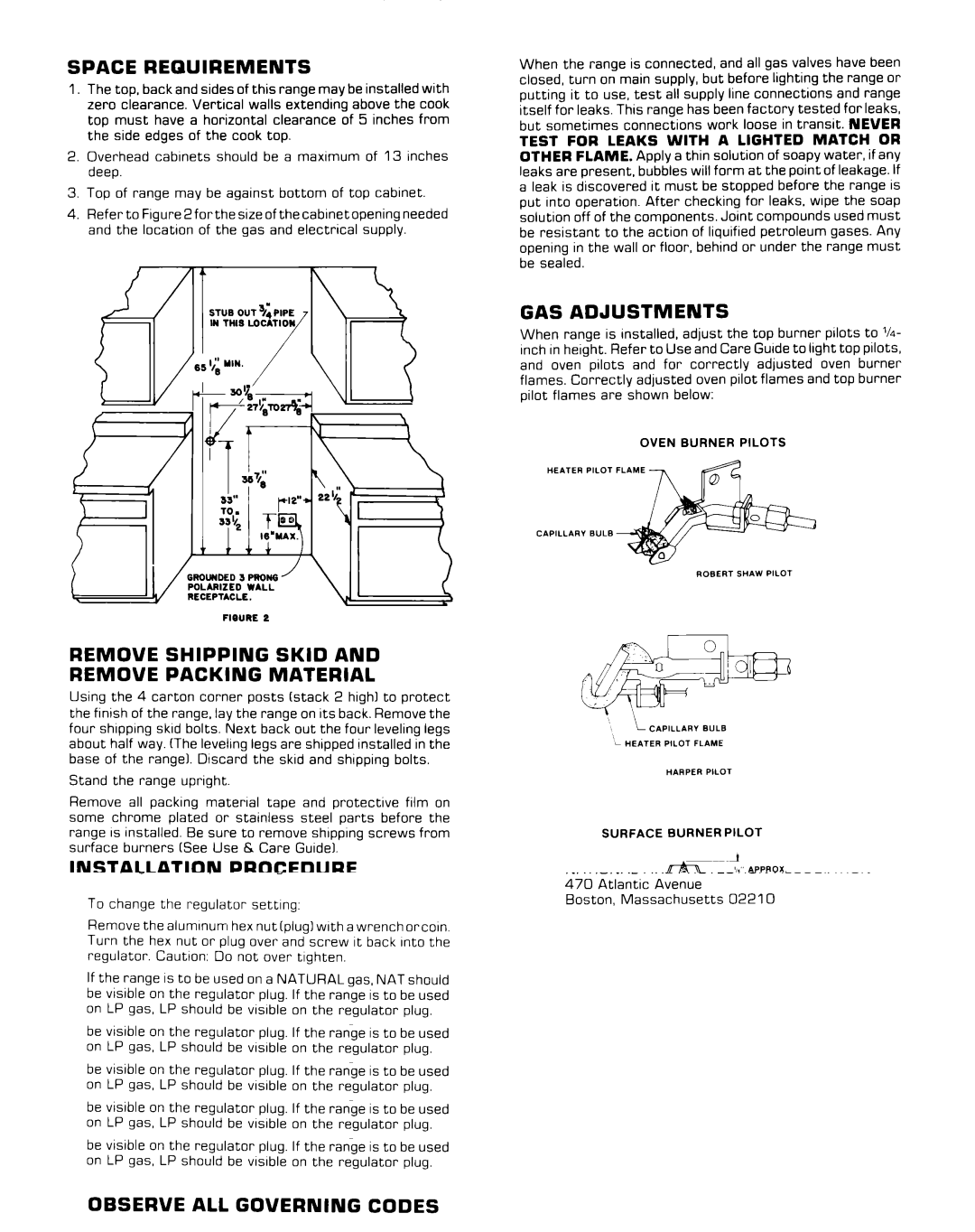 Whirlpool Range Space Requirements, Remove Shipping SKI0 and Remove Packing Material, Installation Procedure 