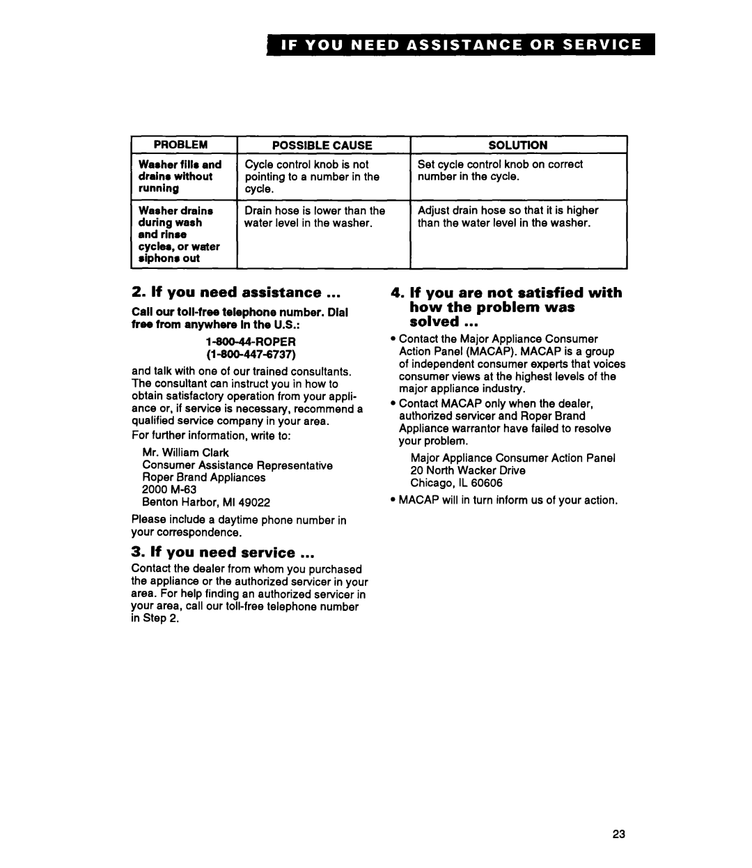 Whirlpool RAP5244A If you need assistance, If you need service, If you are not satisfied with how the problem was solved 