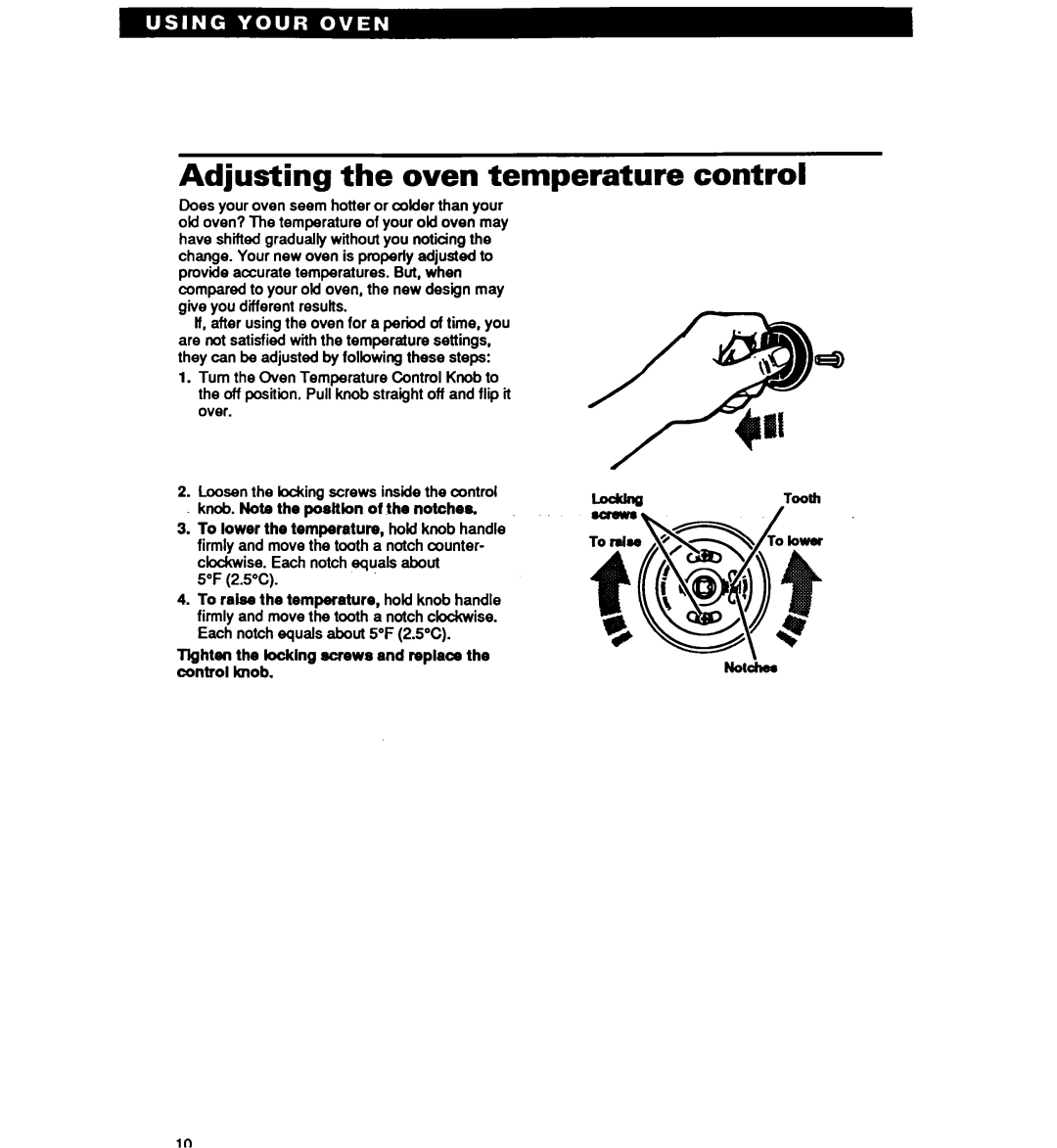 Whirlpool RBl OOPXY, RB1005XY, RB120PXY, RB220PXY warranty Adjusting the oven temperature control, 5F 2.5% 