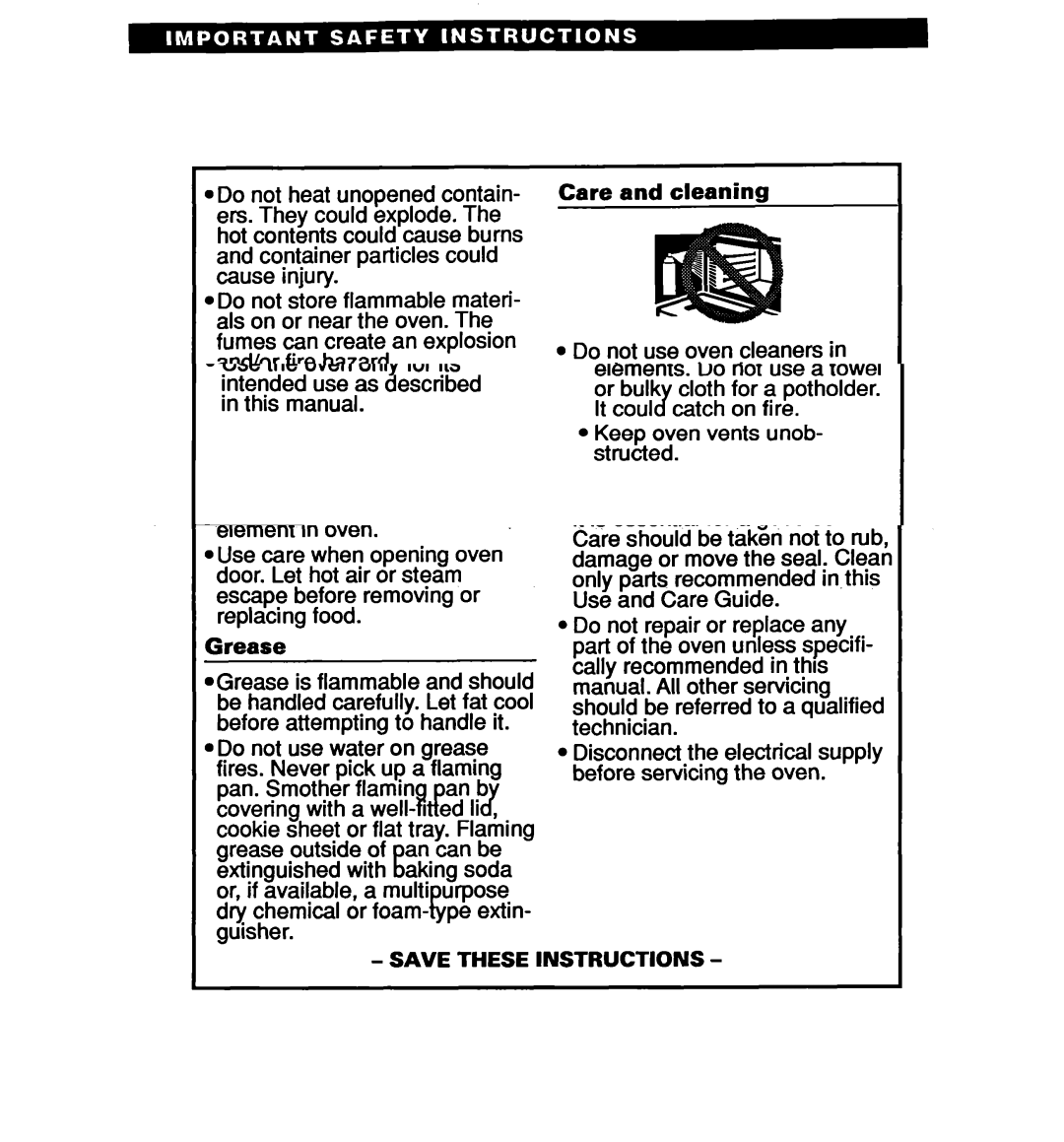 Whirlpool RB1005XY, RB120PXY, RBl OOPXY, RB220PXY warranty When using the oven, Grease, Care and cleaning 