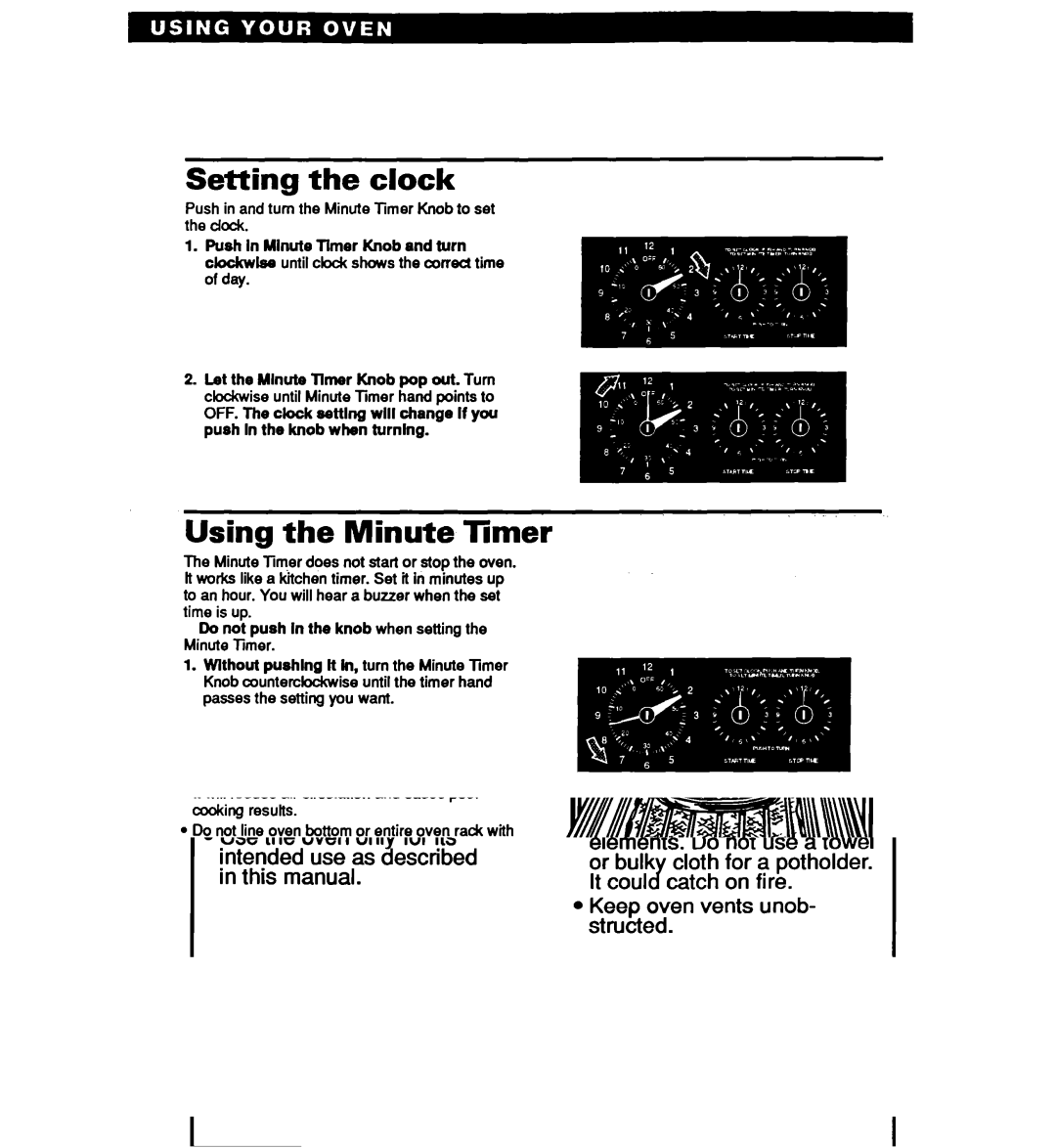 Whirlpool RB1005XY, RB120PXY, RBl OOPXY, RB220PXY warranty Setting the clock, Using the Minute Timer 