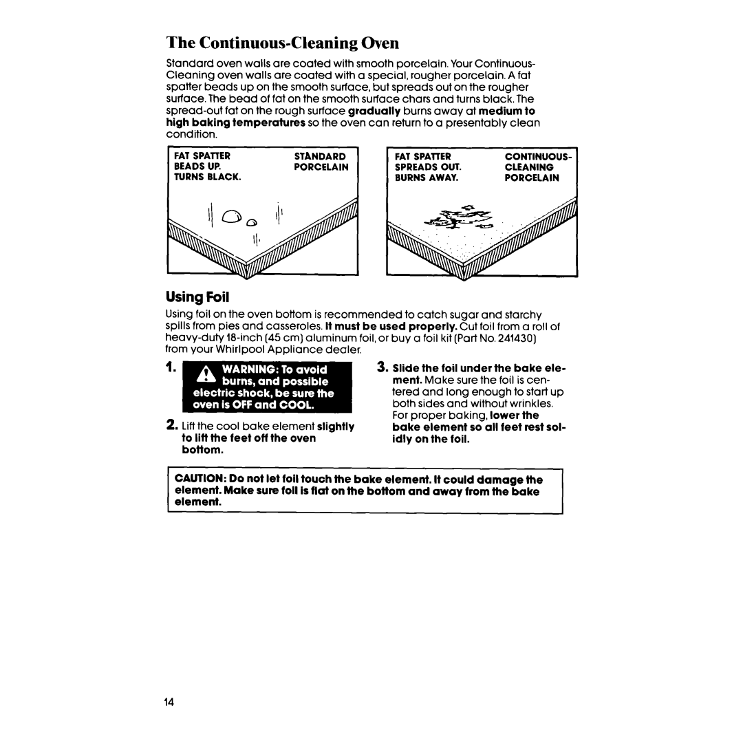 Whirlpool RB1200XV, RB120PXV manual Continuous-Cleaning Oven, Using Foil 
