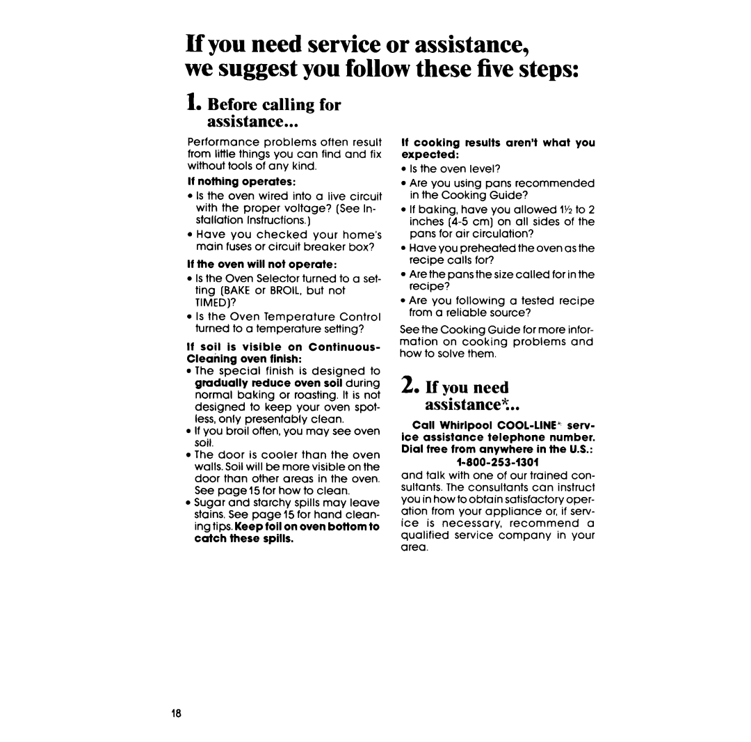Whirlpool RB1200XV If you need service or assistance, we suggest you follow these five steps, If you need assistance? 
