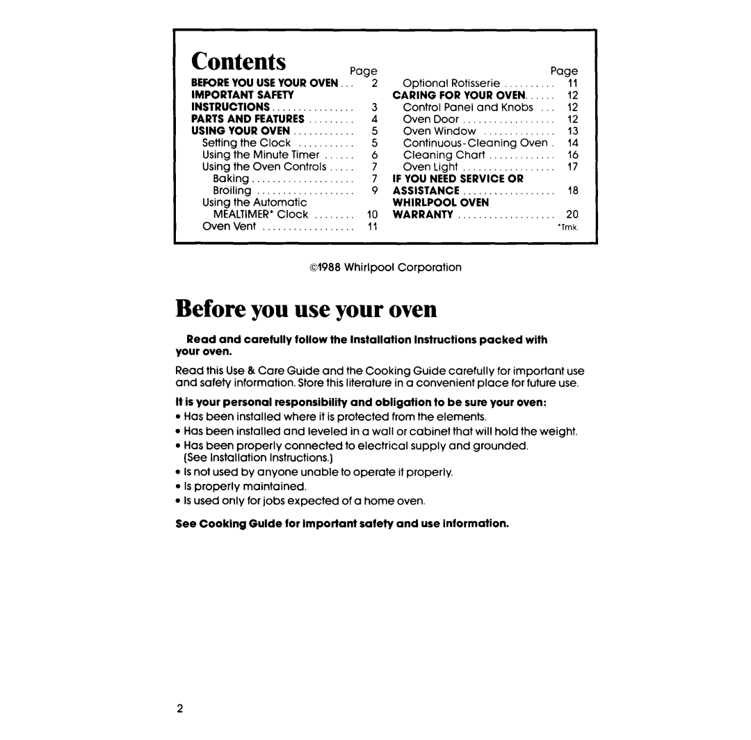 Whirlpool RB1200XV, RB120PXV manual Before you use your oven, Contents 