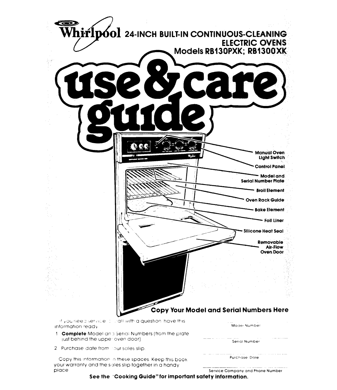 Whirlpool RB1300XK, RB130PXK warranty Electricqvens, See the ‘Cooking Guidefor important safety information 