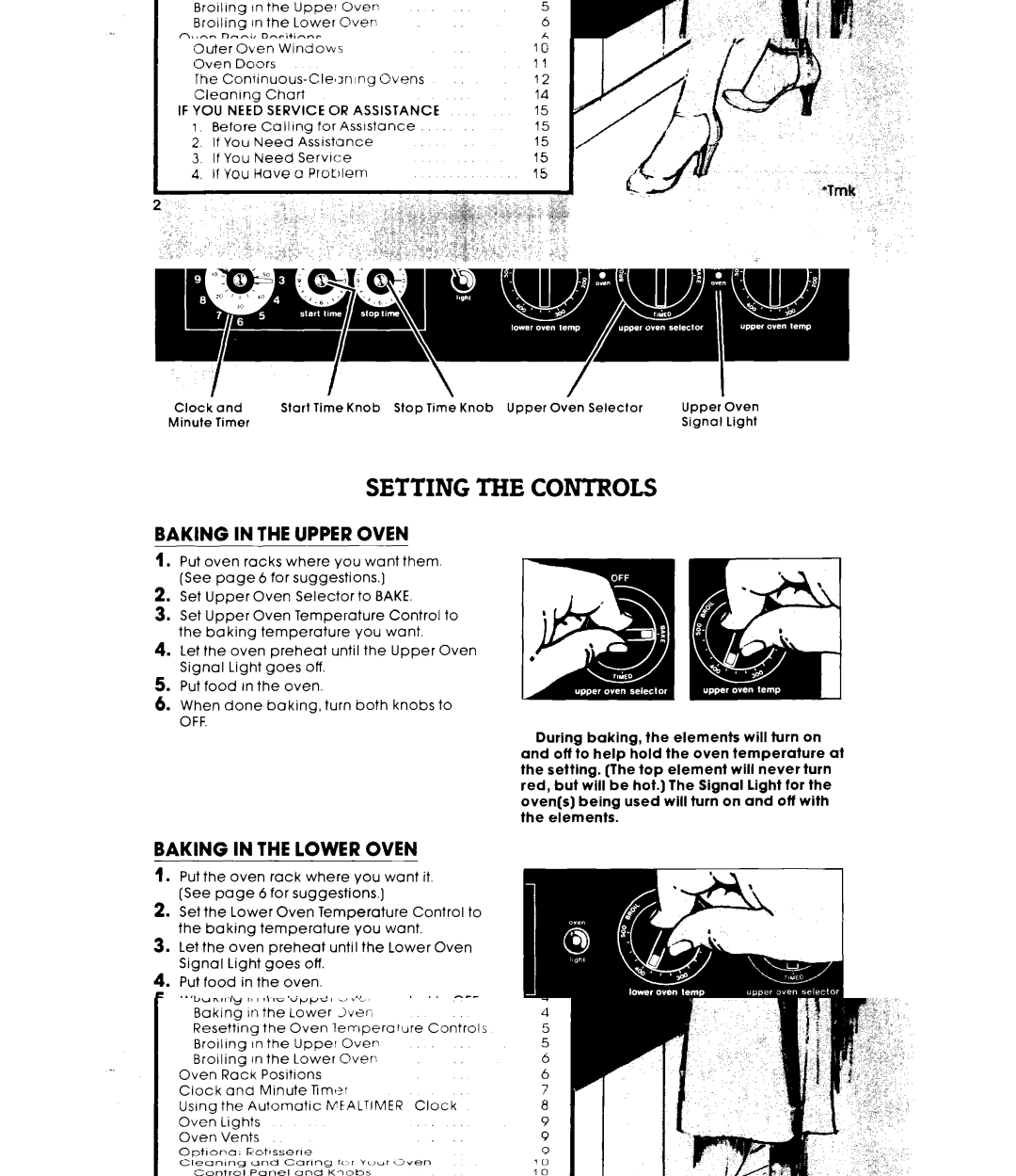 Whirlpool RB130PXK, RB1300XK warranty Setting the Controls, Baking in the Upper Oven, Baking in the Lower Oven 