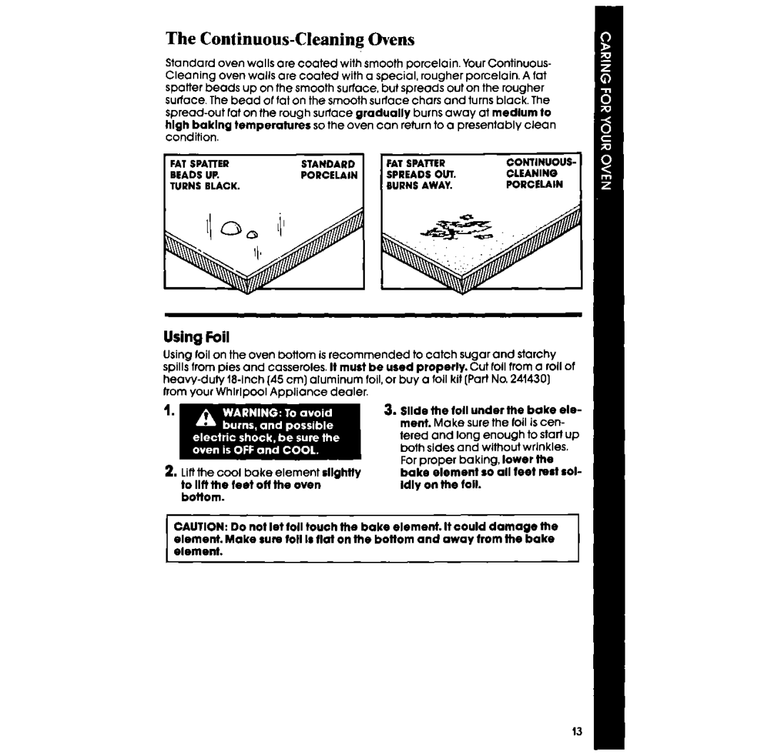 Whirlpool RB130PXV manual Continuous-Cleaning Ovens, Using Foil 