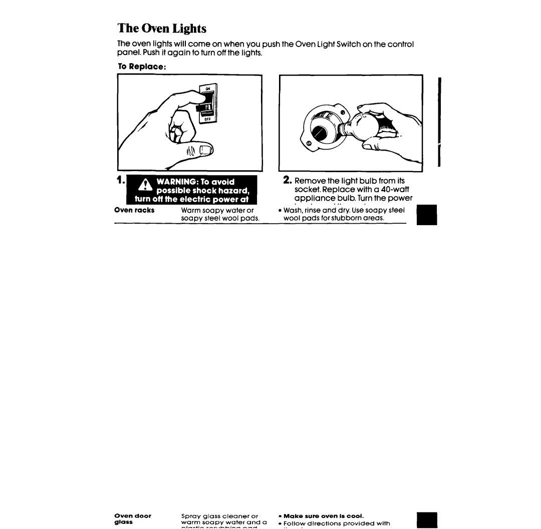 Whirlpool RB130PXV manual Oven Lights, To Replace 