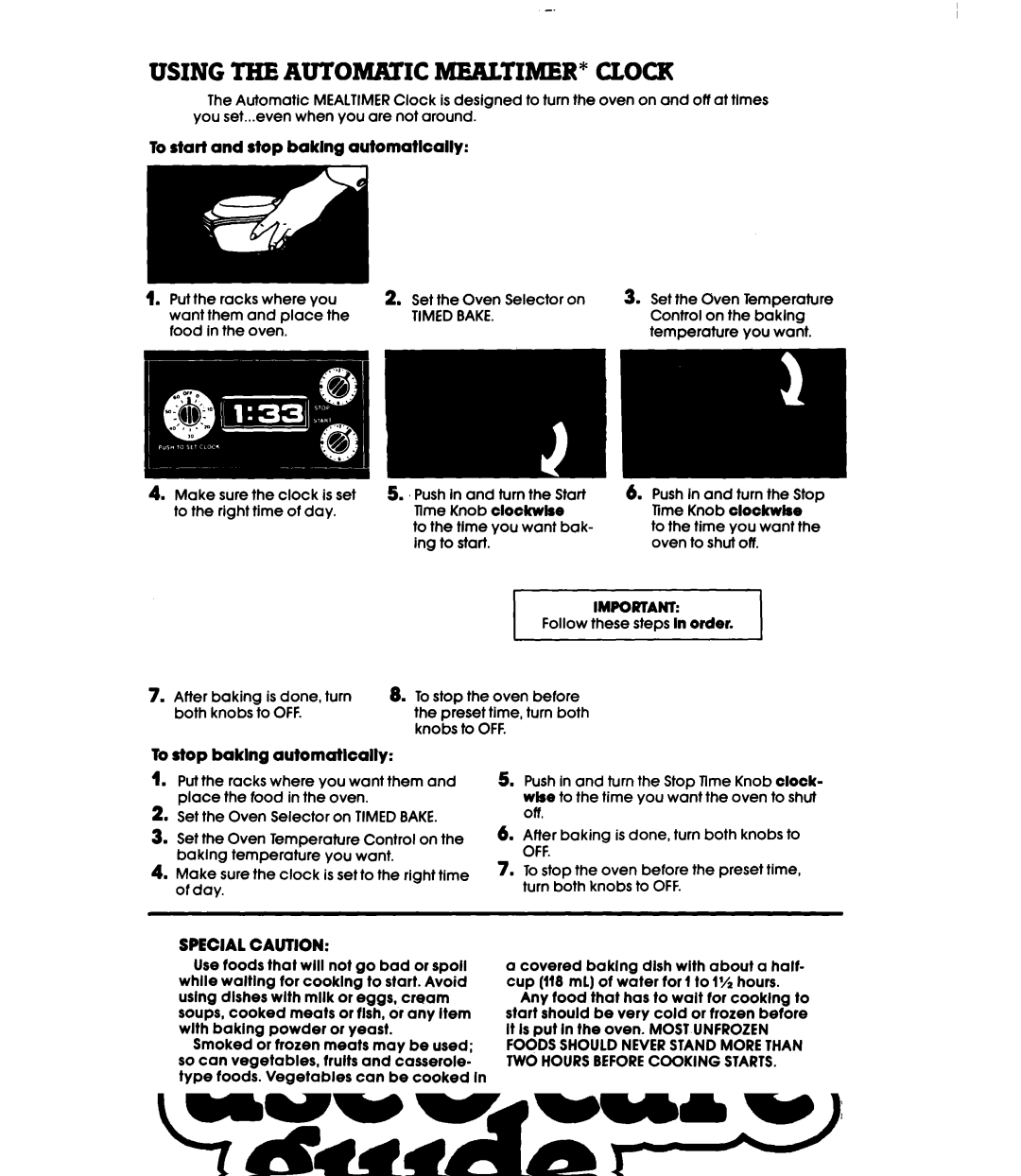 Whirlpool RB16OPXL warranty Using the Automatic Mealtimer Clock, To start and stop baklng automatlcally 