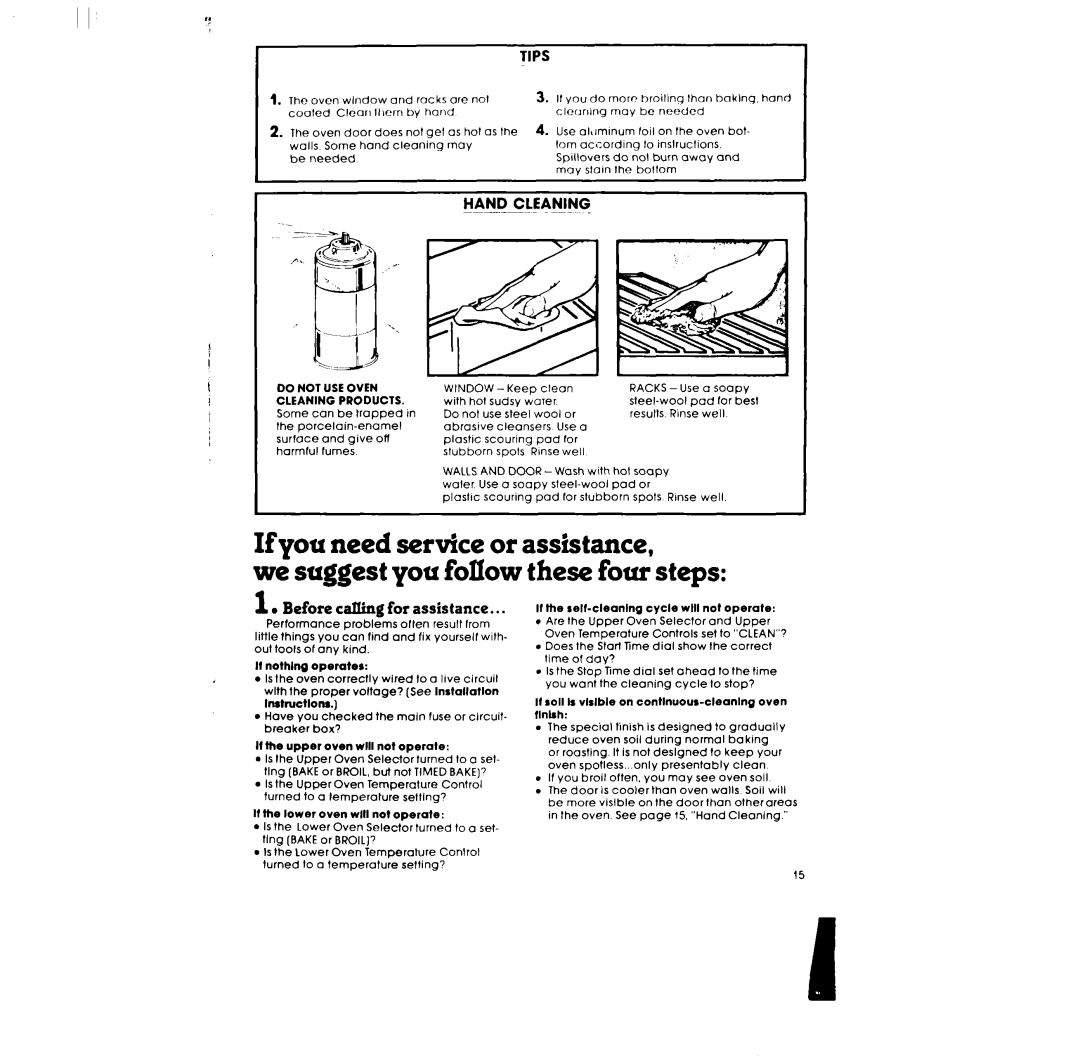 Whirlpool RB170PXL warranty Tips, Hand Cleaning 