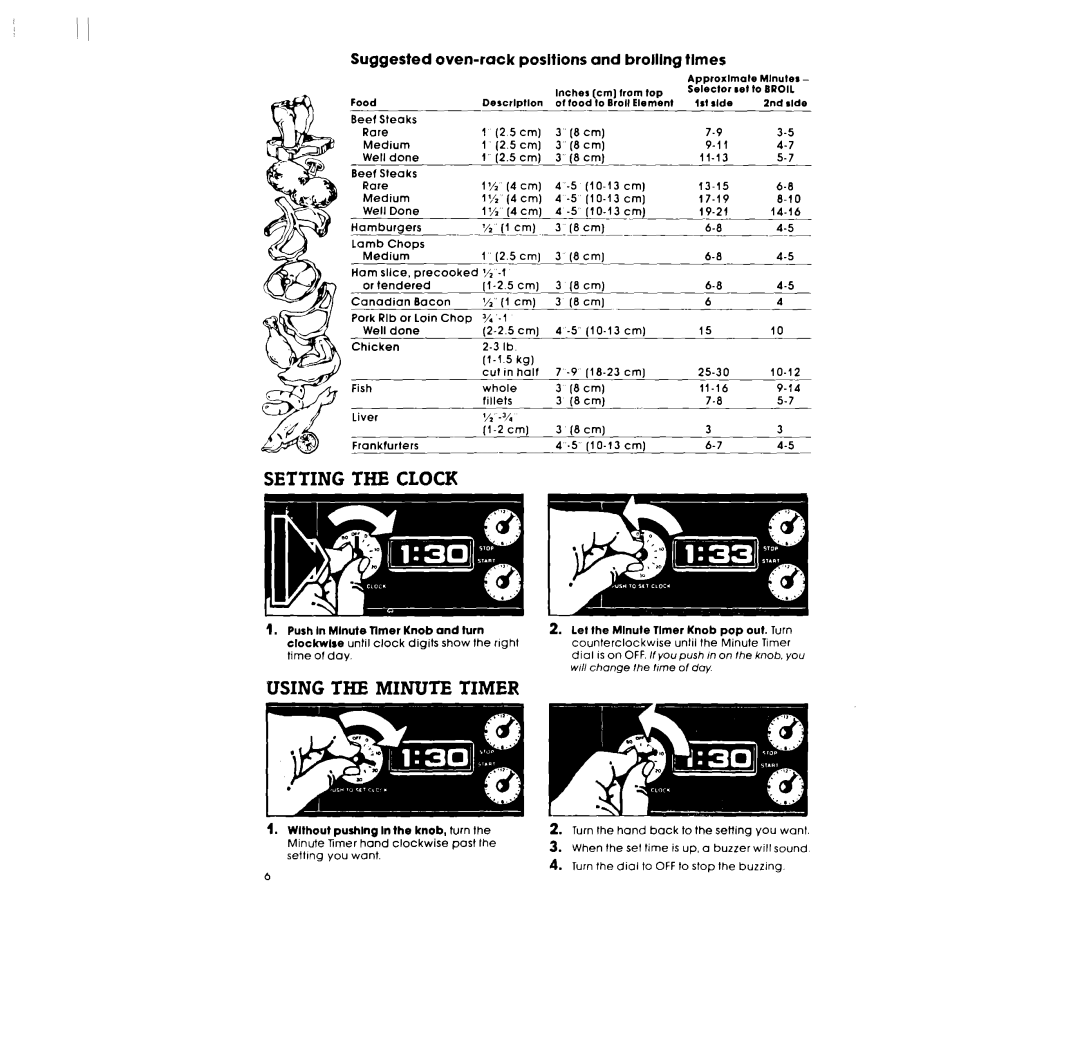 Whirlpool RB170PXL warranty Setting the Clock, Using the Minute Timer 