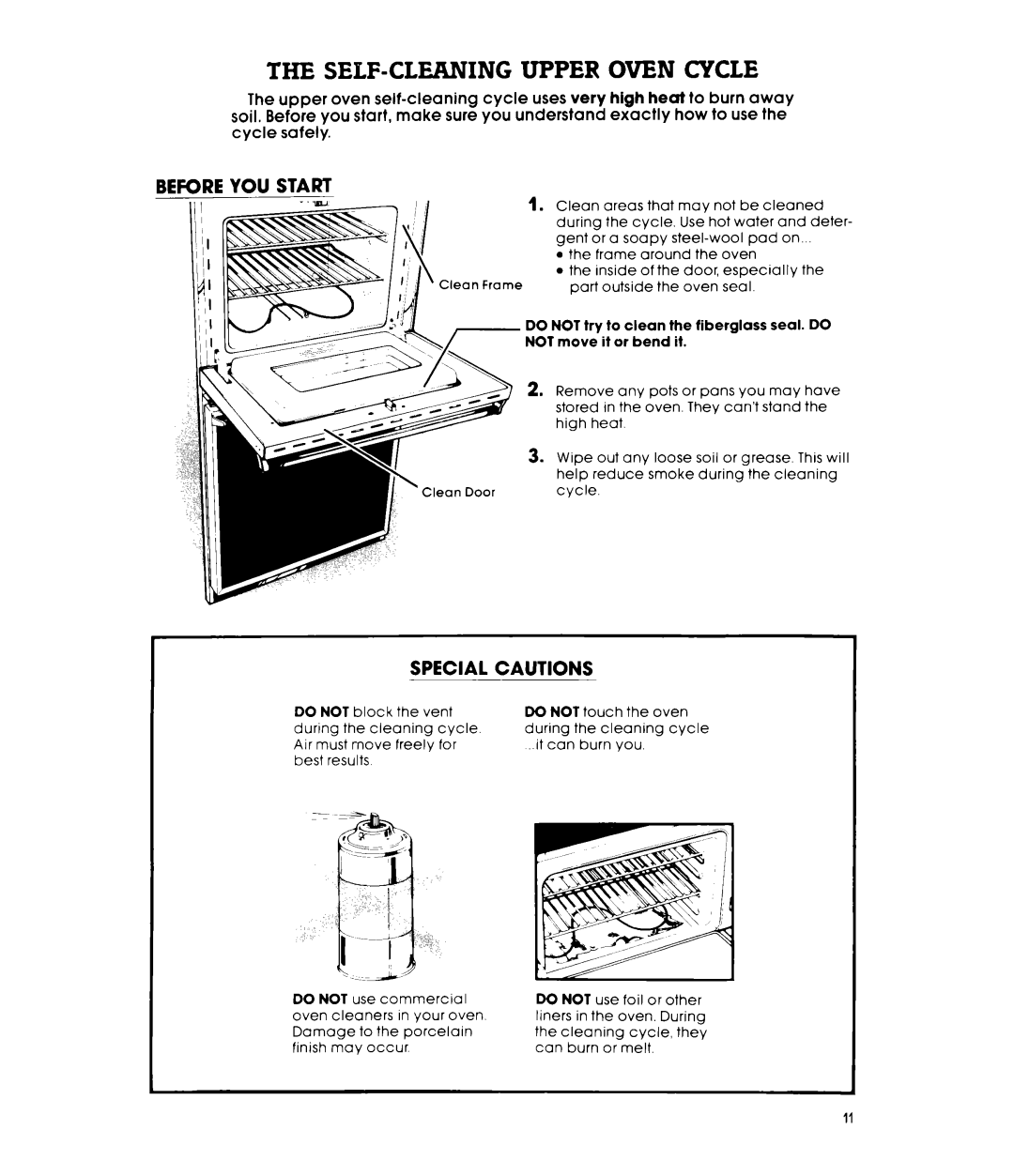 Whirlpool RB17UPXL warranty SELF-CLEANING Upper Oven Cycle, Before YOU Start, Special Cautions 