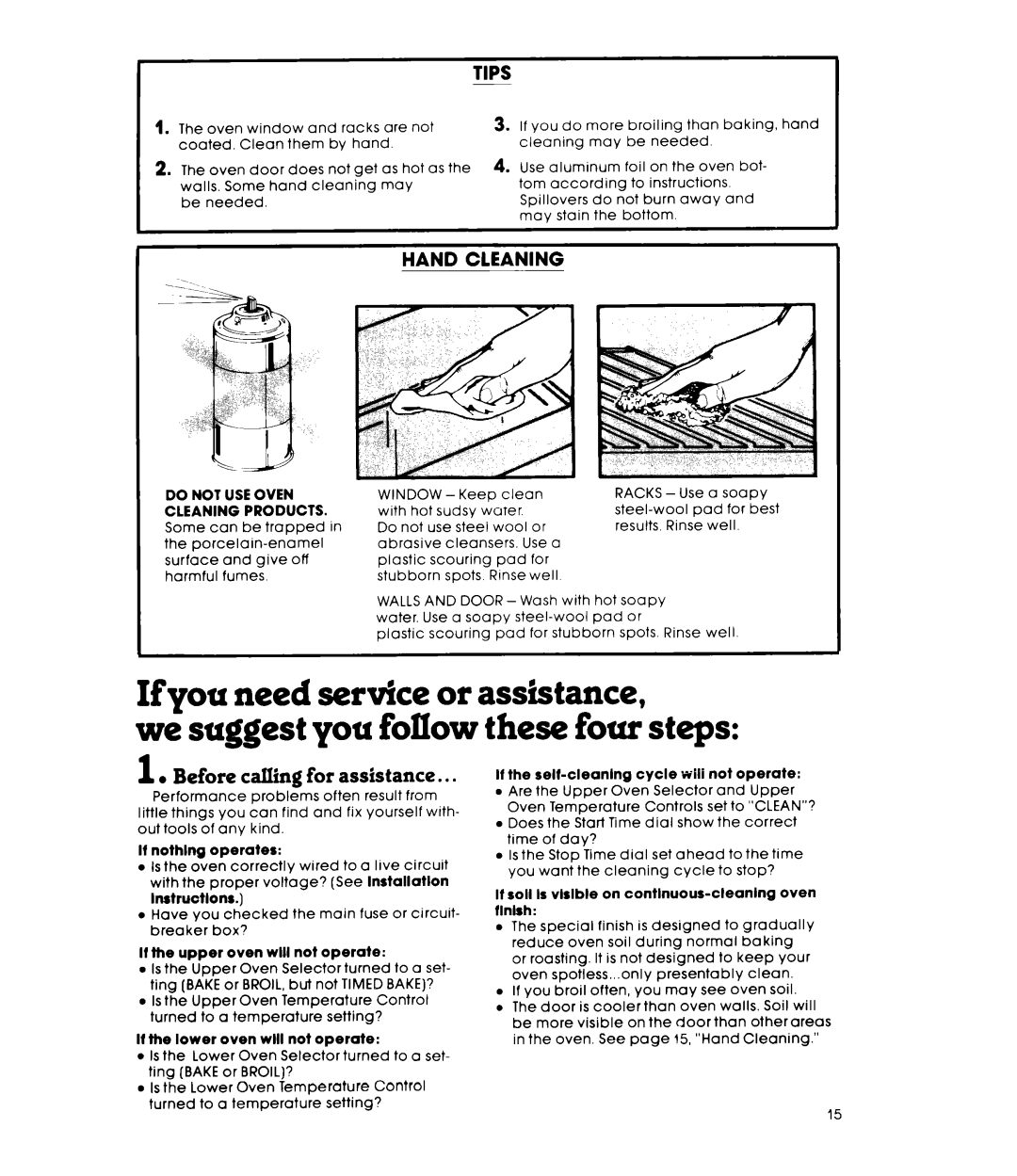 Whirlpool RB17UPXL warranty Tips, Hand Cleaning, Do not USE Oven, Cleaning Products 